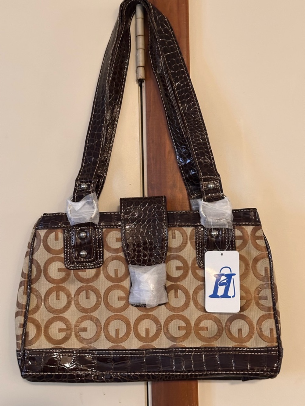 Classic Tan Monogram Tote Bag with Dark Brown Trim - Picture 5 of 5